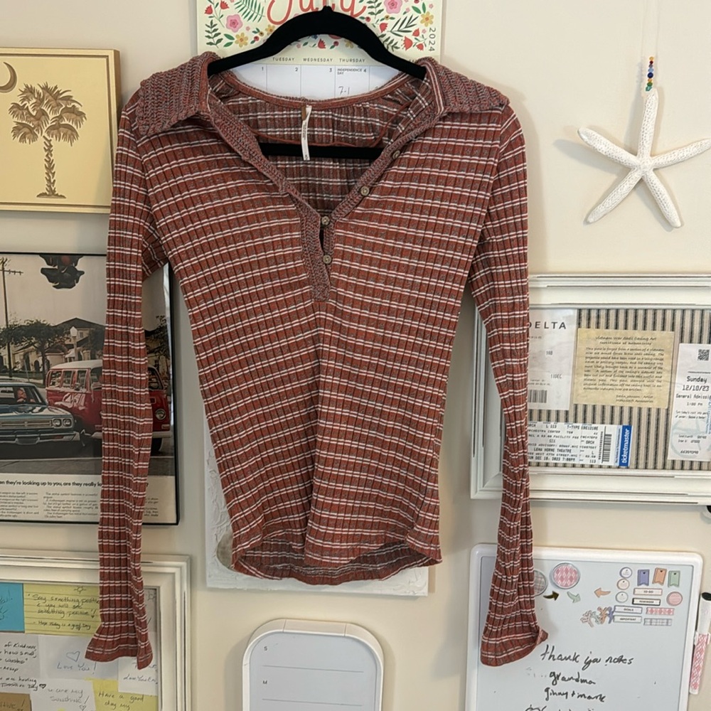 free people striped fitted size medium ribbed knit top